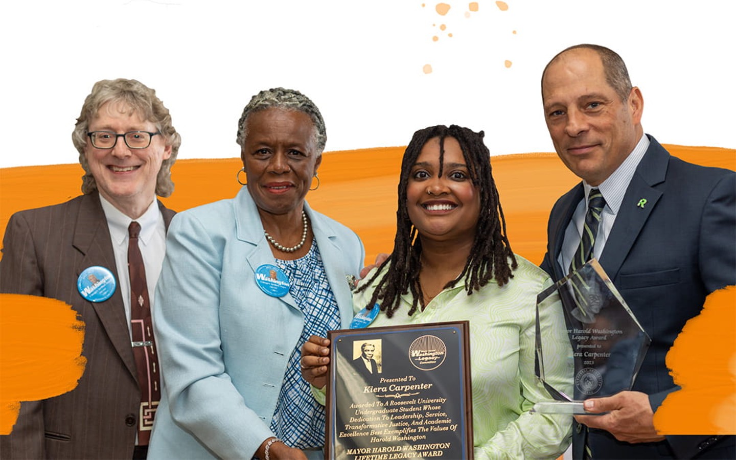 Harold Washington Legacy Award recipient Kiera Carpenter with Mike Bryson, Loisteen Woods Walker and Andrae Marak