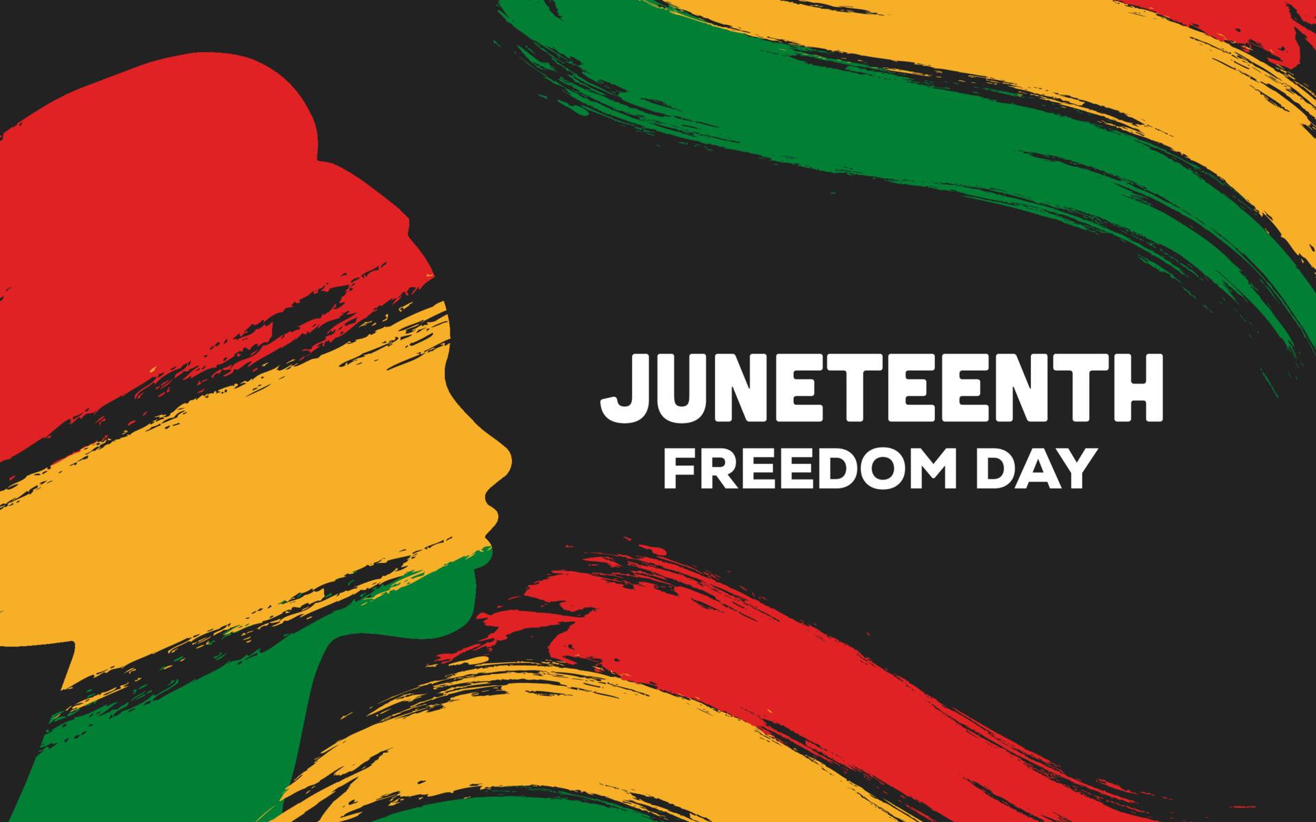 a red yellow and green design with the words "Juneteenth: Freedom Day"