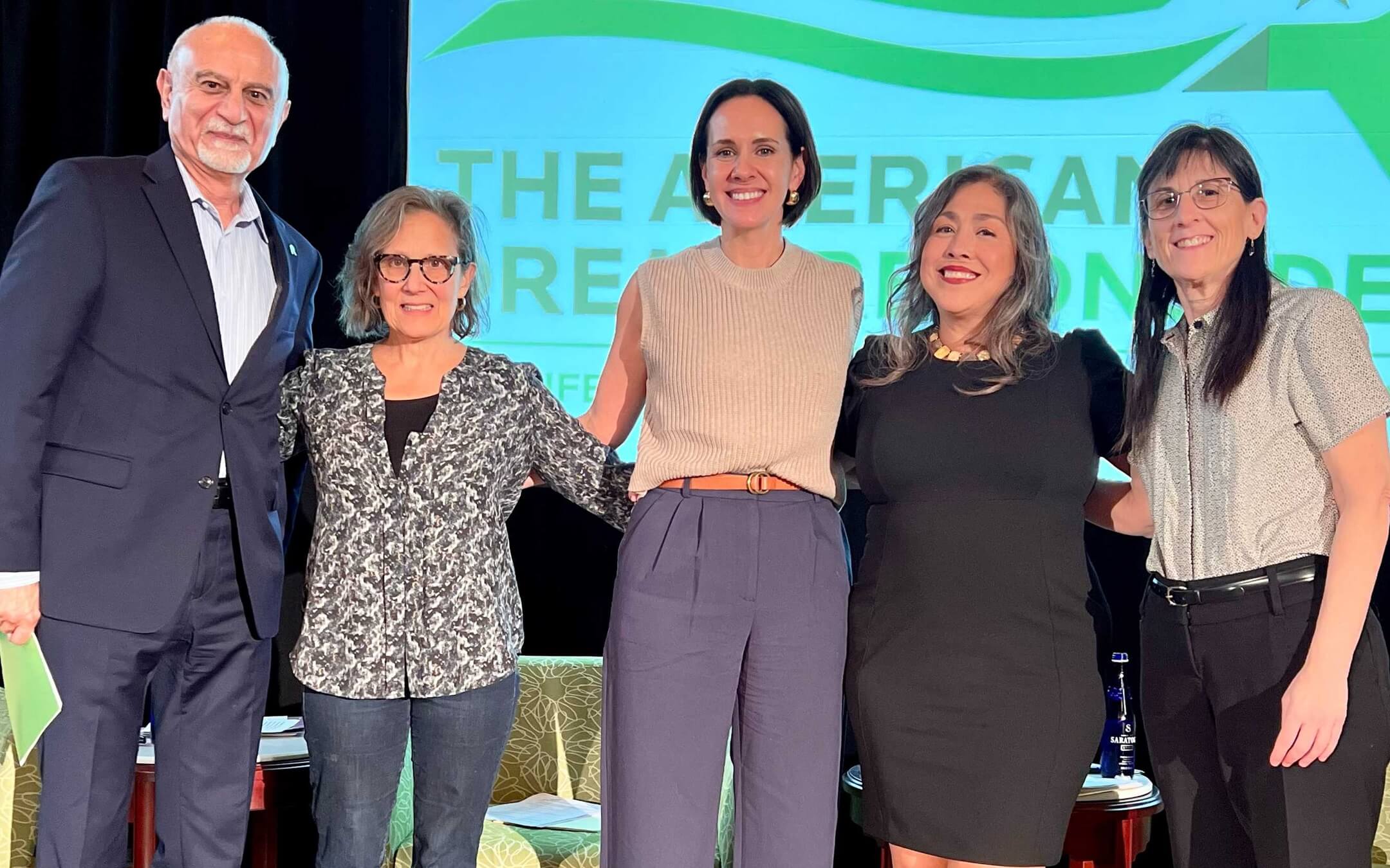 Ali Malekzadeh, Priscilla Archibald, Karina Ayala-Bermejo, Angela S. García, Linda Rio at American Dream Conference panel